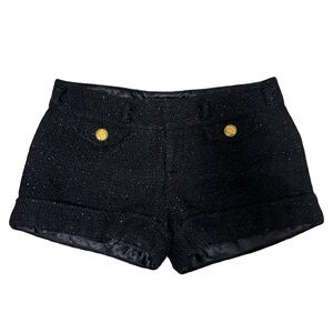 Guess Black Tweed High-Waist Shorts with Gold Buttons